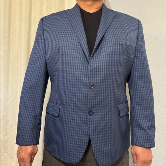 Michael Kors Men's Blue Check Gingham Sport Coat Blazer Jacket Size 46R